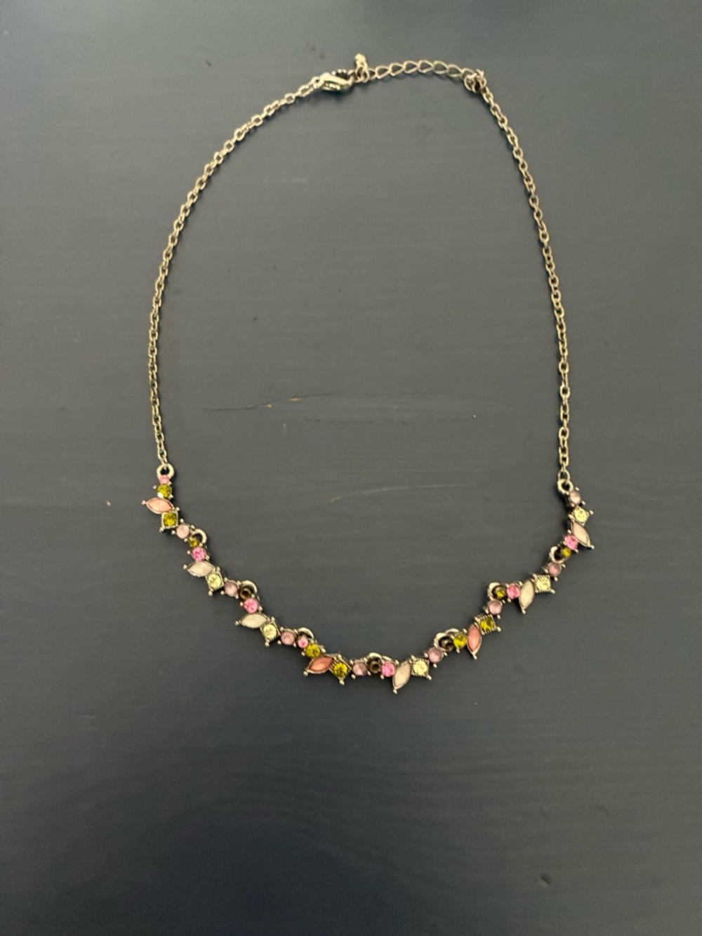 Delicate Pink and Green Crystal Link Necklace